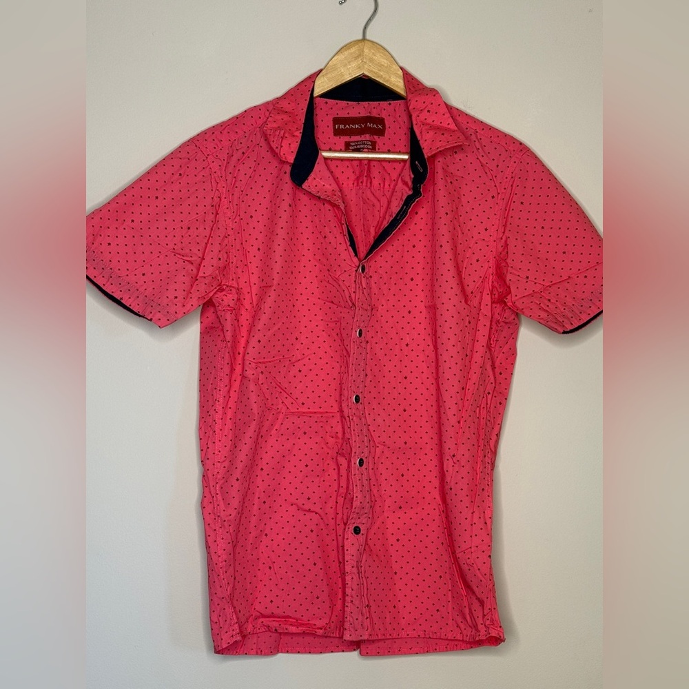 Franky Max Mens L Short Sleeve Button Up Casual Collared Geometric Pattern